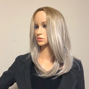 ash grey blonde wig long bob light brown root ombré new with tag 18”